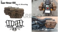 For Royal Enfield Super Meteor 650 Rusty Brown Pannier Bags Pair With Mountings